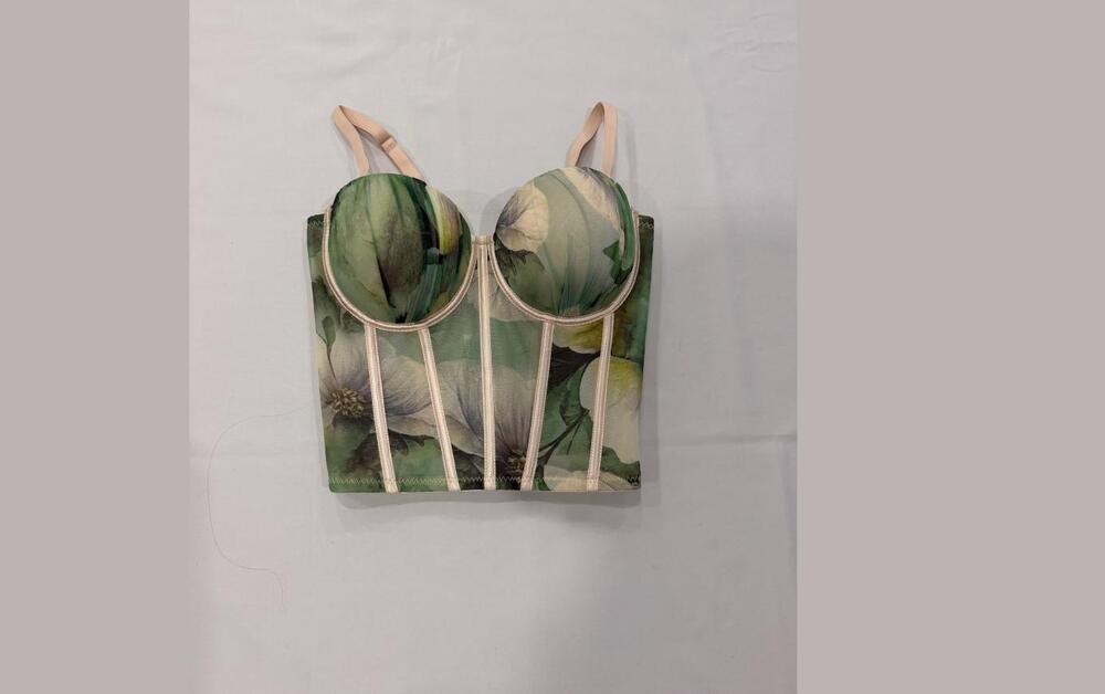 Steps New York Green Floral Mesh Corset Bustier Top Cottagecore Fairycore Y2K